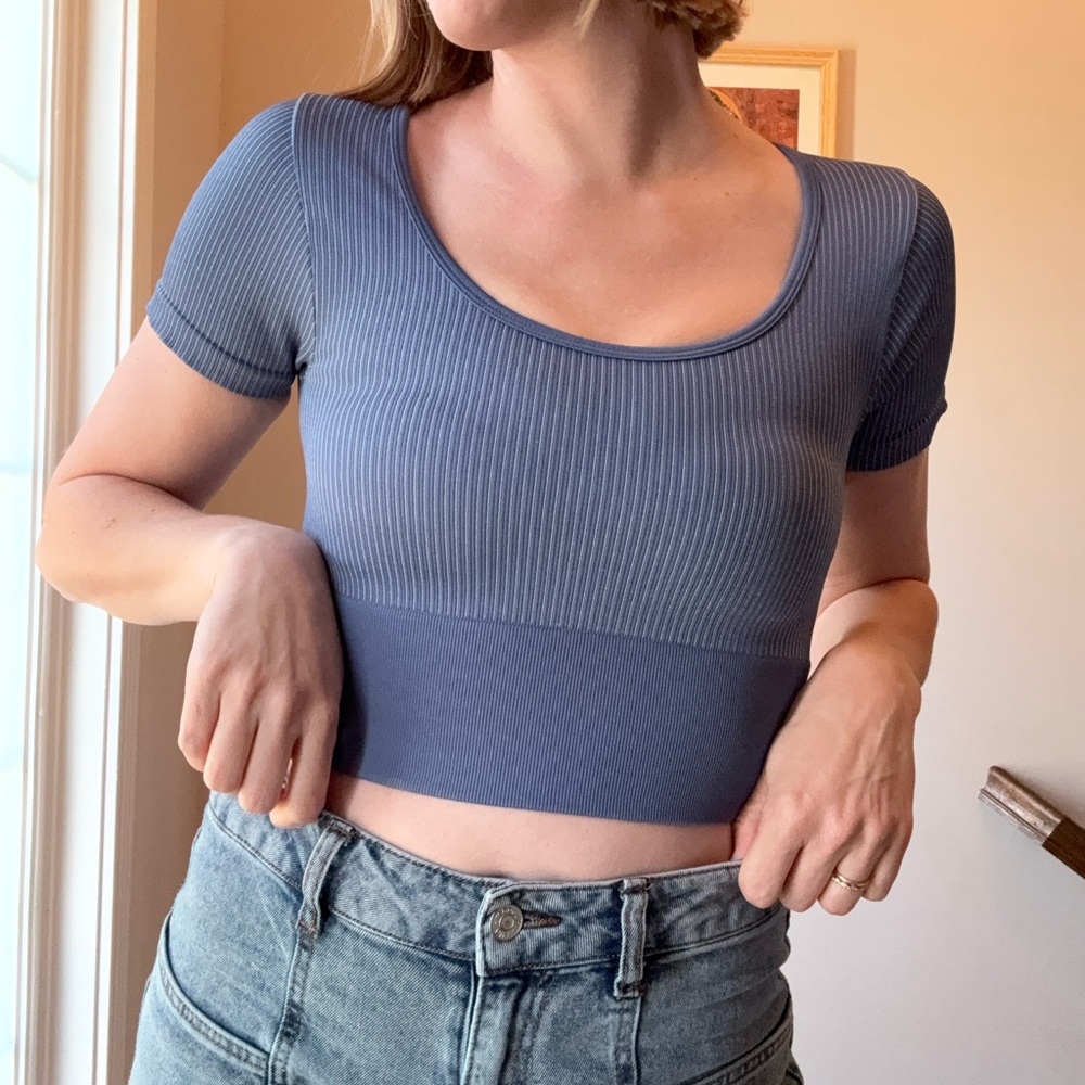 Ribbed Blue Crop Top